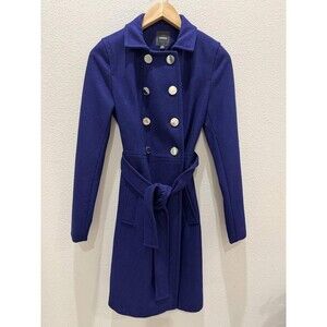 Express Cobalt Royal Blue Wool Belted Trench Coat XS